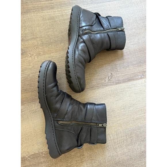 Born Womens Size 8M Black Leather Moto Biker Ankle Boots Double Buckle Side Zip - Picture 4 of 12